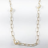 Beautiful Long Link Chain With Pearl Gold Tone Brass Necklace