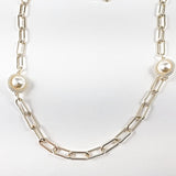 Beautiful Long Link Chain With Pearl Gold Tone Brass Necklace