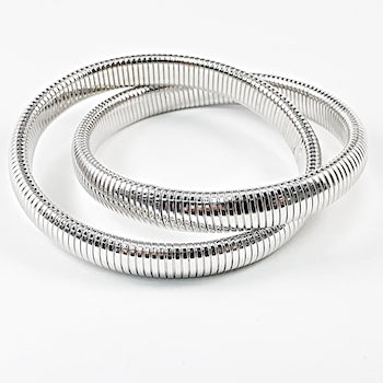 Unique Snake Textured Shiny Metallic Smooth Interlocked Steel Bracelet