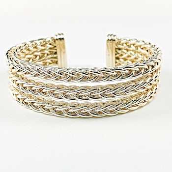 Beautiful Thick Multi Row Cable Wire Band Gold Tone Cuff Brass Bangle