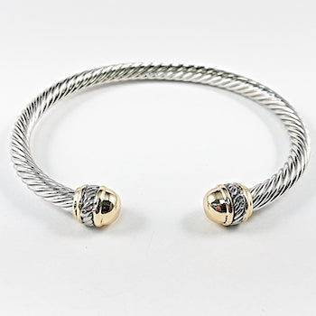 Elegant Wire Band Ball End Tips Two Tone Brass Bangle