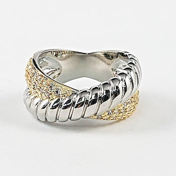 Beautiful Crossover Two Tone Shiny Metallic Brass Ring