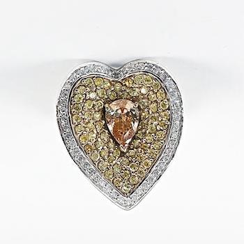 Large Heart Shape Multi Color CZ Silver Ring