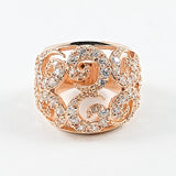 Elegant Swirl Design CZ Rose Gold Tone Silver Ring