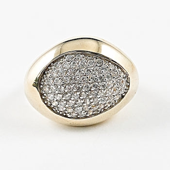 Unique Irregular Shape Pave CZ Gold Tone Silver Ring