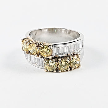 Elegant Baguette 2 Row Yellow CZ Silver Ring