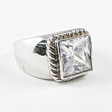 Nice Square Shape Center CZ Silver Ring