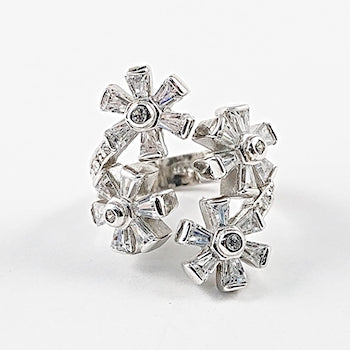 Elegant Multi Floral Pattern Open Works Silver Ring