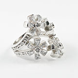 Elegant Multi Floral Pattern Open Works Silver Ring