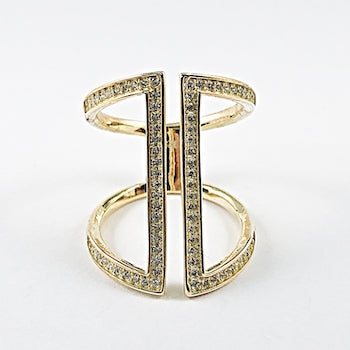 Fine Open Works Elongated Gold Tone Silver Ring