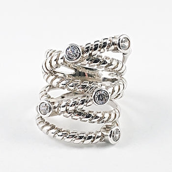 Unique Wire Textured Layered Crossover Silver Ring