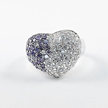 Cute Heart Shape Purple & Clear CZ Silver Ring