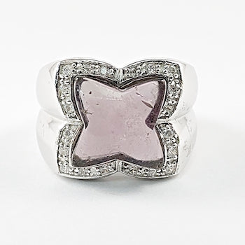 Unique Transparent Purple Center CZ Square Diamond Shape Silver Ring