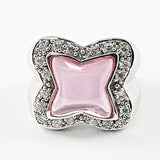 Unique Transparent Pink Center CZ Square Diamond Shape Silver Ring