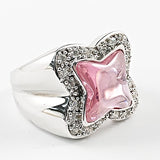 Unique Transparent Pink Center CZ Square Diamond Shape Silver Ring