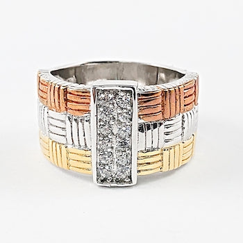 Elegant 3 Tone Design Multi Row Silver Ring