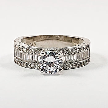 Fine Multi Row Center CZ Multi CZ Setting Style Silver Ring