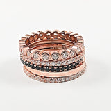 Fine Rose Gold Tone 5 Ring Mix Band Set Silver Rings