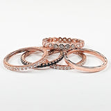 Fine Rose Gold Tone 5 Ring Mix Band Set Silver Rings