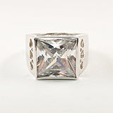 Nice Large Square Princess Cut Center CZ Silver Ring