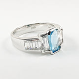 Elegant Rectangle Baguette Cut CZ Center Aquamarine Silver Ring