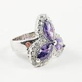 Beautiful Triangle Shape Purple CZ Design Silver Ring