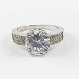 Elegant Solitaire Style Center CZ Micro Pave Silver Ring