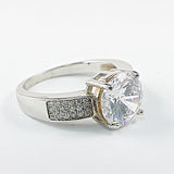 Elegant Solitaire Style Center CZ Micro Pave Silver Ring