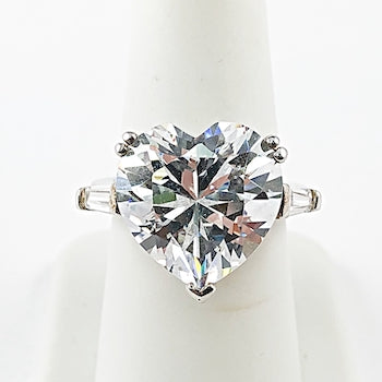 Elegant Heart Shape Center CZ Solitaire Style Silver Ring