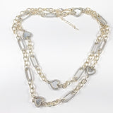 Beautiful Chain Link Two Tone Mother Of Pearl Heart Brass Necklace