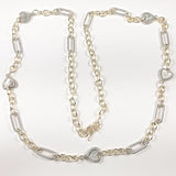 Beautiful Chain Link Two Tone Mother Of Pearl Heart Brass Necklace