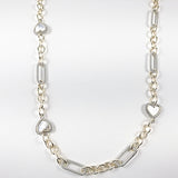 Beautiful Chain Link Two Tone Mother Of Pearl Heart Brass Necklace