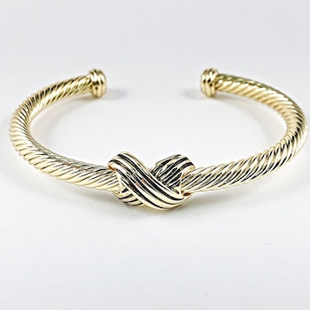 Elegant Cable Wire Band Center Knot Gold Tone Cuff Brass Bangle