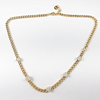 Beautiful Curb Chain With Heart CZ Gold tone Steel Necklace