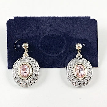 Beautiful Round Halo Vintage Light Pink CZ Brass Earrings