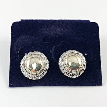 Beautiful Two Tone Round Disc Stud Brass Earrings