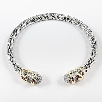 Nice Thin Ponytail Wire Band CZ Ball Tip Gold Tone Frame Brass Bangle