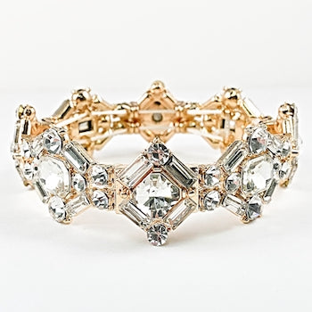 Fancy Vintage Diamond Shape Crystal Gold Tone Fashion Bracelet