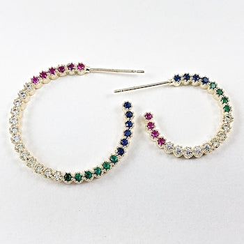 Elegant Mix Size Multi Color CZ Cuff Hoop Gold Tone Brass Earrings