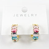 Elegant Multi Color CZ Colorful Gold Tone Cuff Hoop Brass Earrings