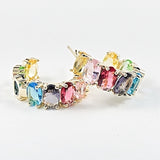 Elegant Multi Color CZ Colorful Gold Tone Cuff Hoop Brass Earrings