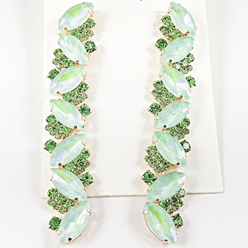 Fancy Long Vertical Bright Mix Light Green Crystal Dangle Fashion Earrings