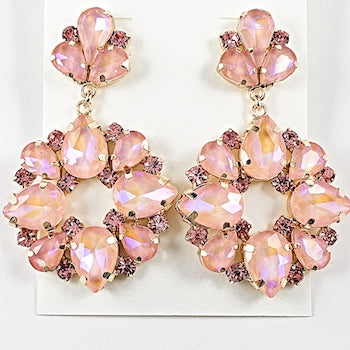 Fancy Mix Crystal & Shape Dangle Pink Fashion Earrings