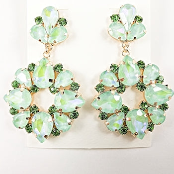 Fancy Mix Crystal & Shape Dangle Light Green Fashion Earrings