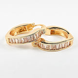 Elegant Baguette CZ Gold Tone Irregular Hoop Brass Earrings