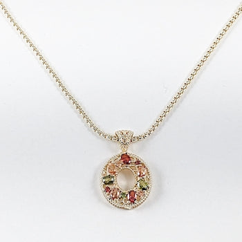 Beautiful Open Oval Shape Multi Color CZ Gold Tone Brass Necklace