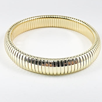 Nice Shiny Metallic Snake Chain Textured Gold Tone Steel Bangle