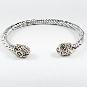 Nice Duo Bead Textured Ends Cable Wire Brass Bangle