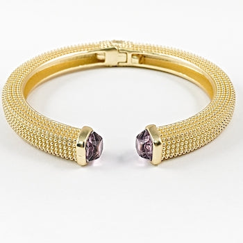 Unique Beaded Textured Hinge Band Dup Pink Brass Bangle