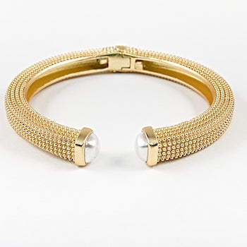 Unique Beaded Textured Hinge Band Dup Pearl Brass Bangle